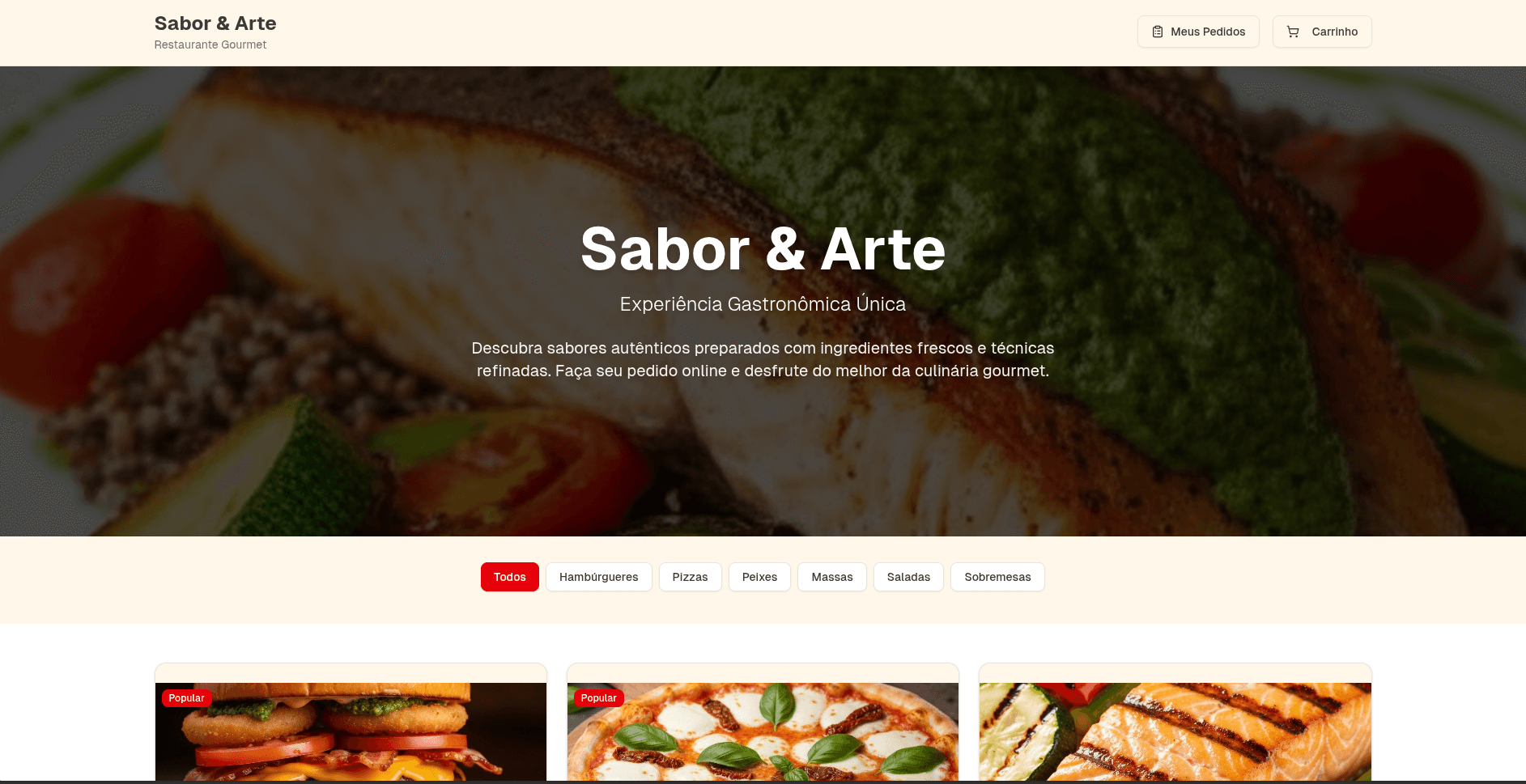 Screenshot da demonstração Sabor & arte restaurante